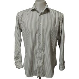 Esquire Shirt Men's 16.5 34/35 Slim Fit Pinstripe Non Iron  White Green Striped